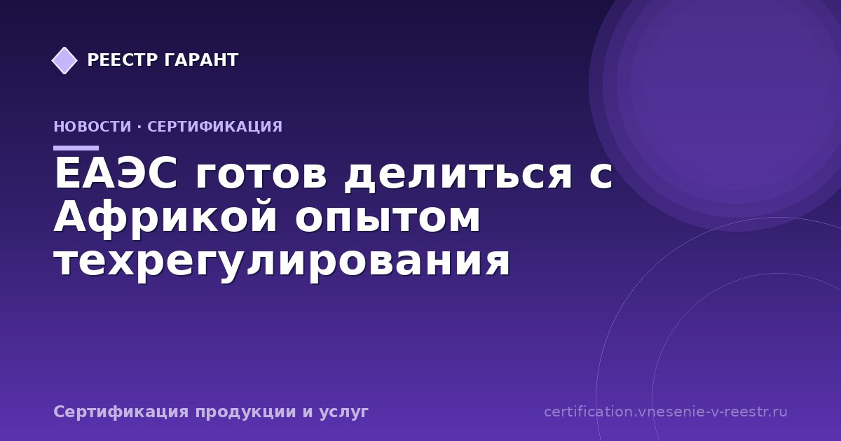 ЕАЭС готов делиться с Африкой опытом техрегулирования
