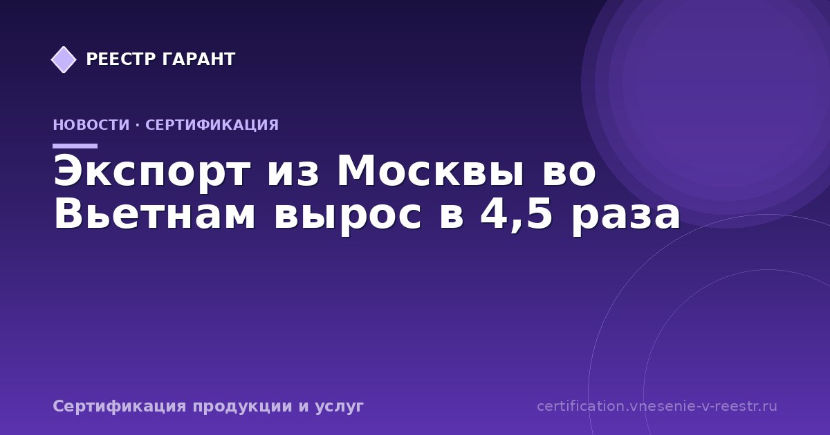 Экспорт из Москвы во Вьетнам вырос в 4,5 раза