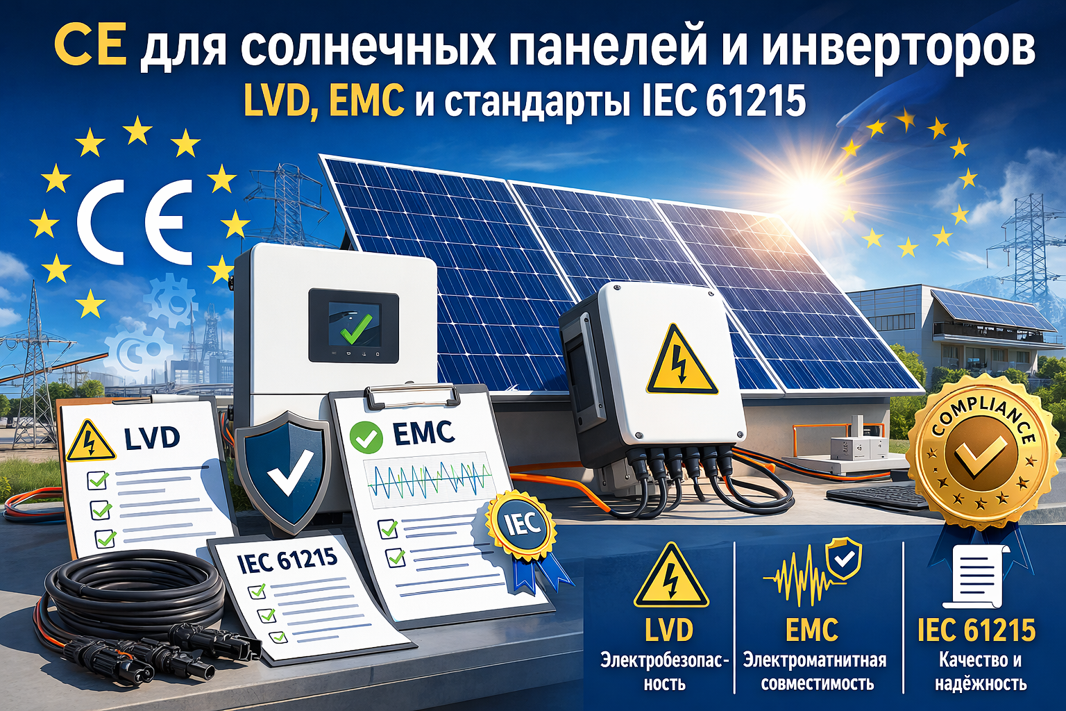 CE для солнечных панелей и инверторов: LVD, EMC и стандарты IEC 61215