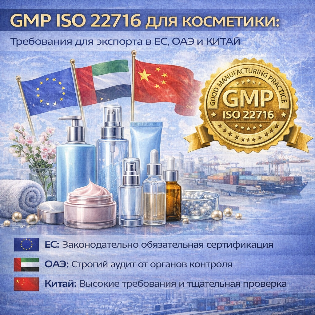 GMP ISO 22716 для косметики: требования для экспорта в ЕС, ОАЭ и Китай