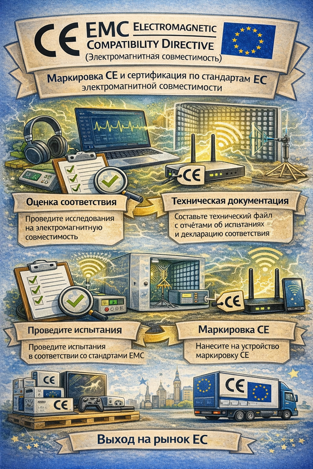 CE маркировка по EMC Directive 2014/30/EU — электромагнитная совместимость оборудования для рынка Европейского союза