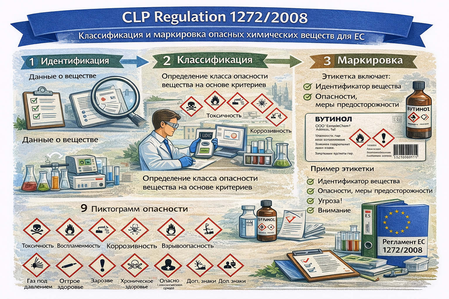CLP Regulation 1272/2008: классификация и маркировка опасных химических веществ для рынка ЕС