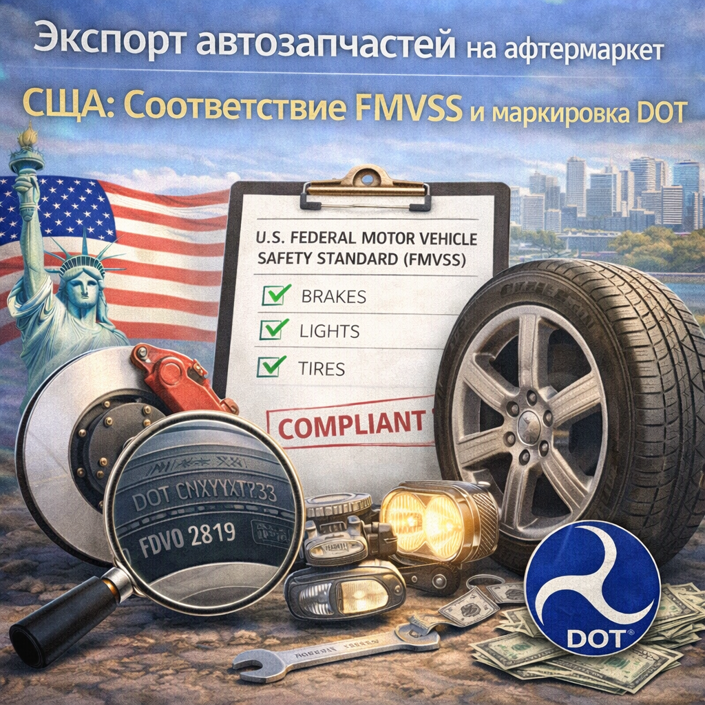 Экспорт автозапчастей на афтермаркет США: Соответствие FMVSS и маркировка DOT