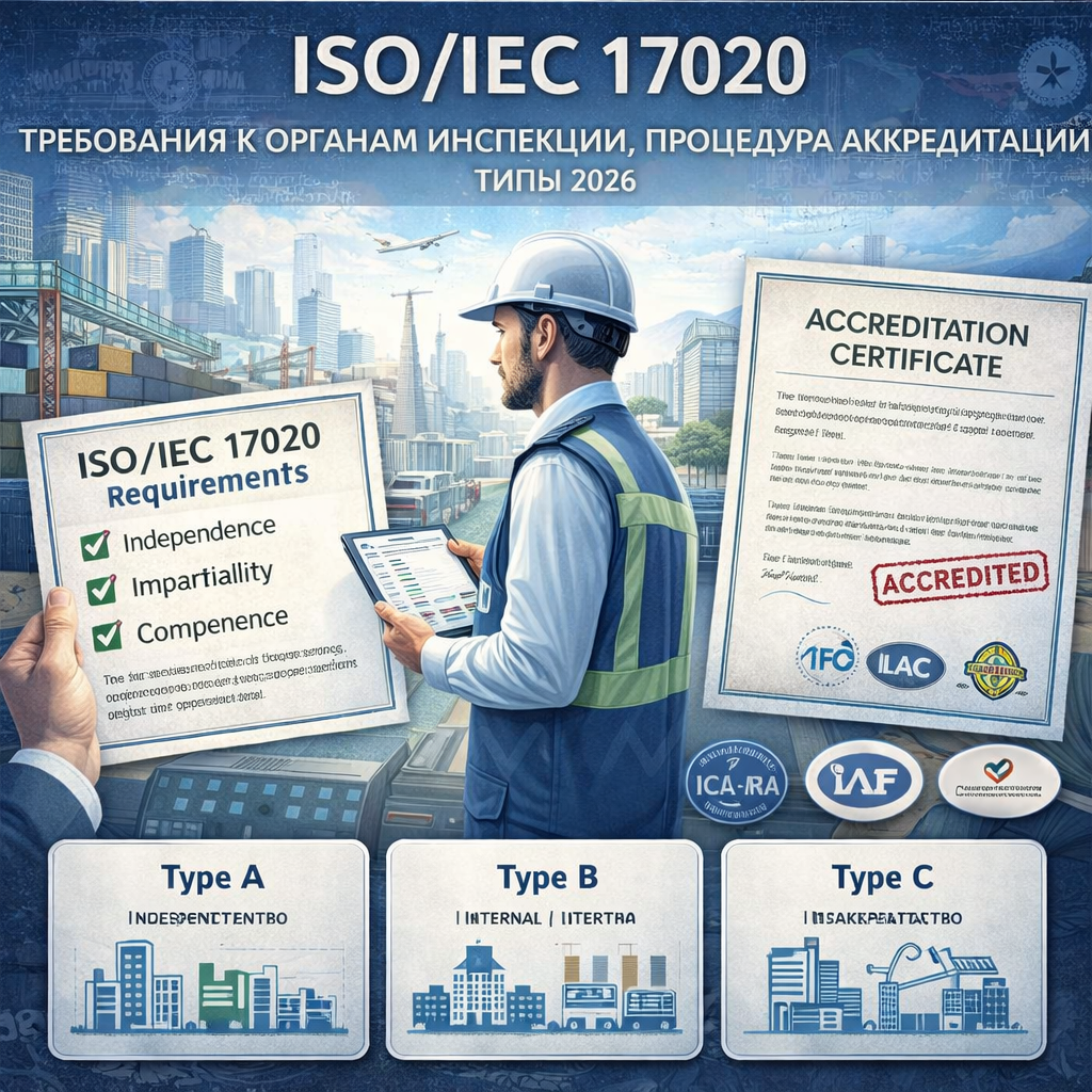 ISO/IEC 17020: требования к органам инспекции, процедура аккредитации, типы 2026