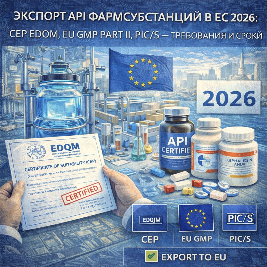 Экспорт API фармсубстанций в ЕС 2026: CEP EDQM, EU GMP Part II, PIC/S — требования и сроки