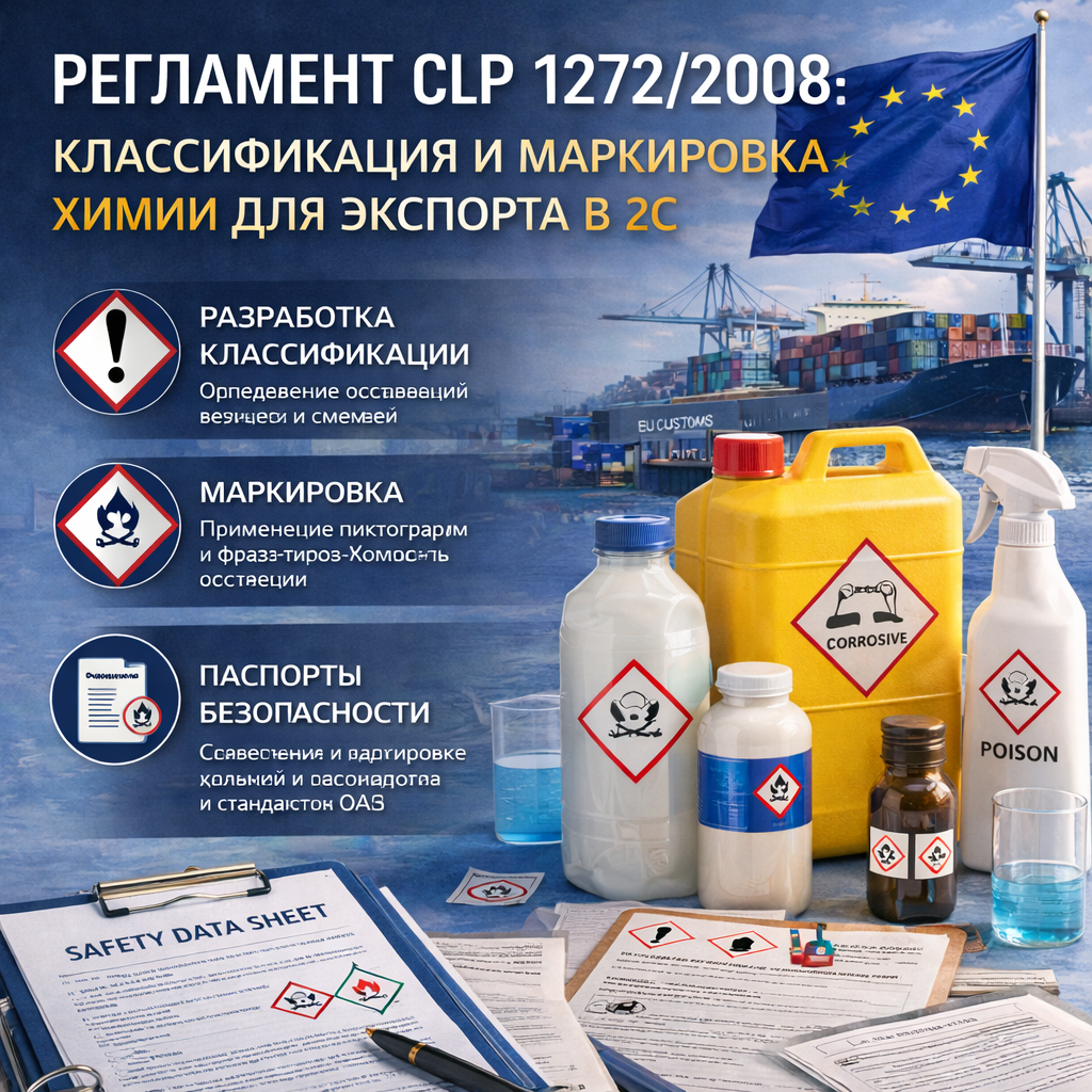 Регламент CLP 1272/2008: классификация и маркировка химии для экспорта в ЕС 2026