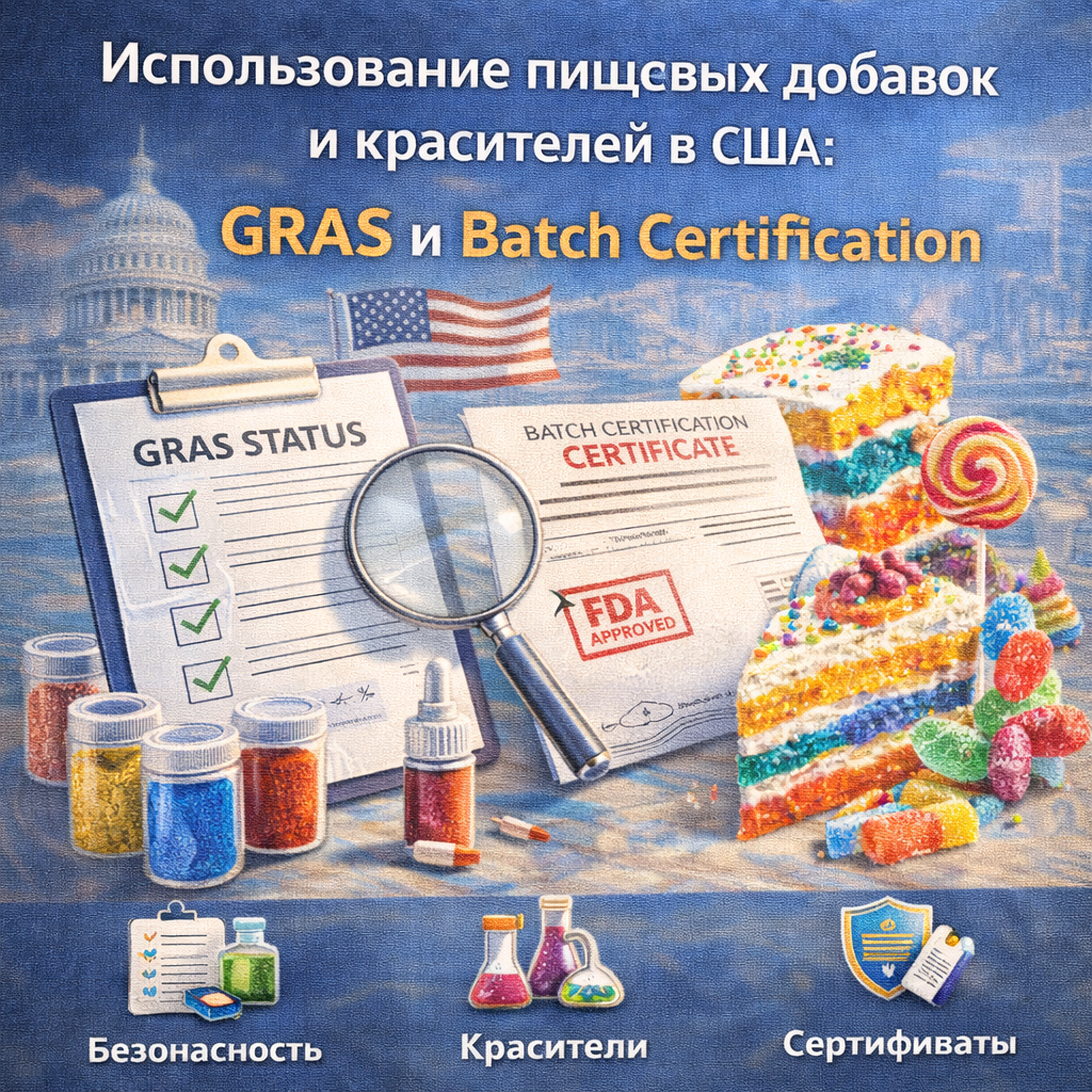 Использование пищевых добавок и красителей в США: GRAS и Batch Certification в 2026 году
