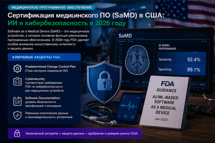 Сертификация медицинского ПО (SaMD) в США: ИИ и кибербезопасность в 2026 году
