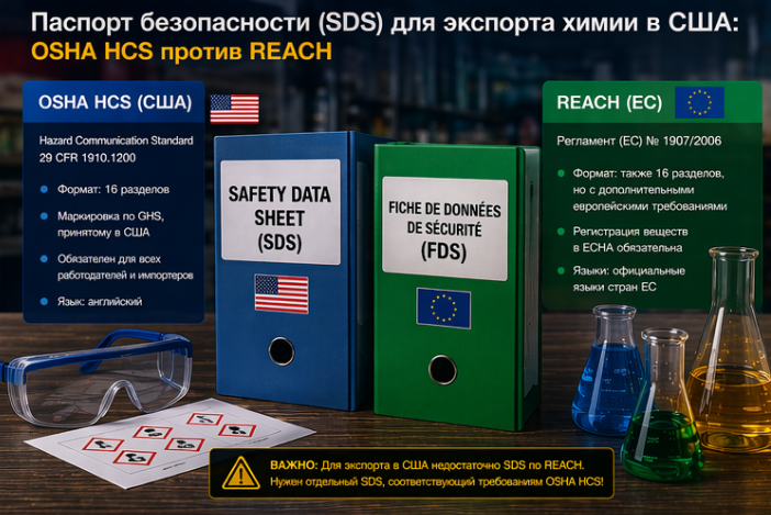 Паспорт безопасности (SDS) для экспорта химии в США: OSHA HCS против REACH