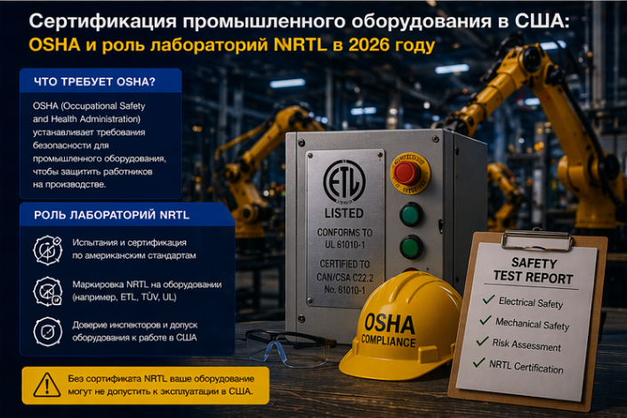 Сертификация промышленного оборудования в США: OSHA и роль лабораторий NRTL в 2026 году