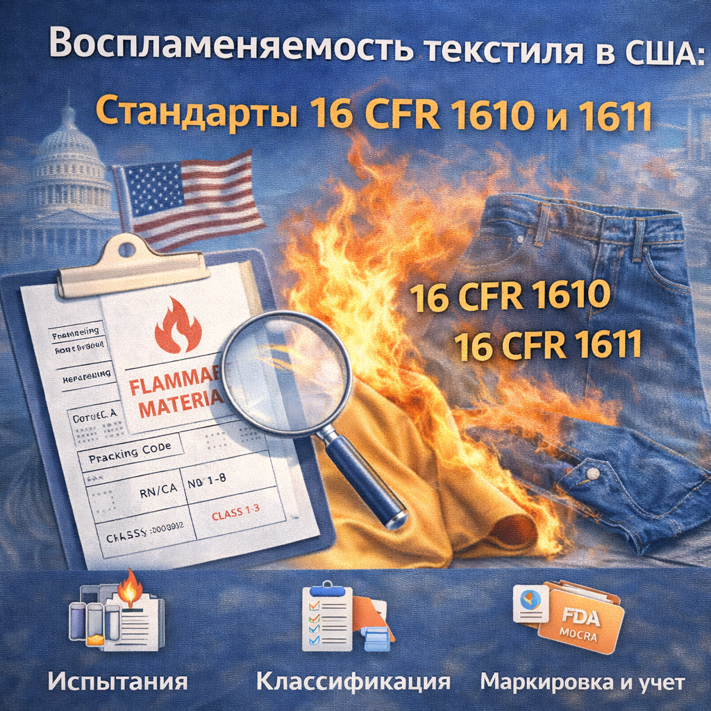 Воспламеняемость текстиля в США: Стандарты 16 CFR 1610 и 1611