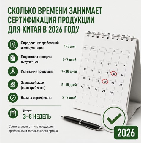 Сколько времени занимает сертификация продукции для Китая в 2026 году