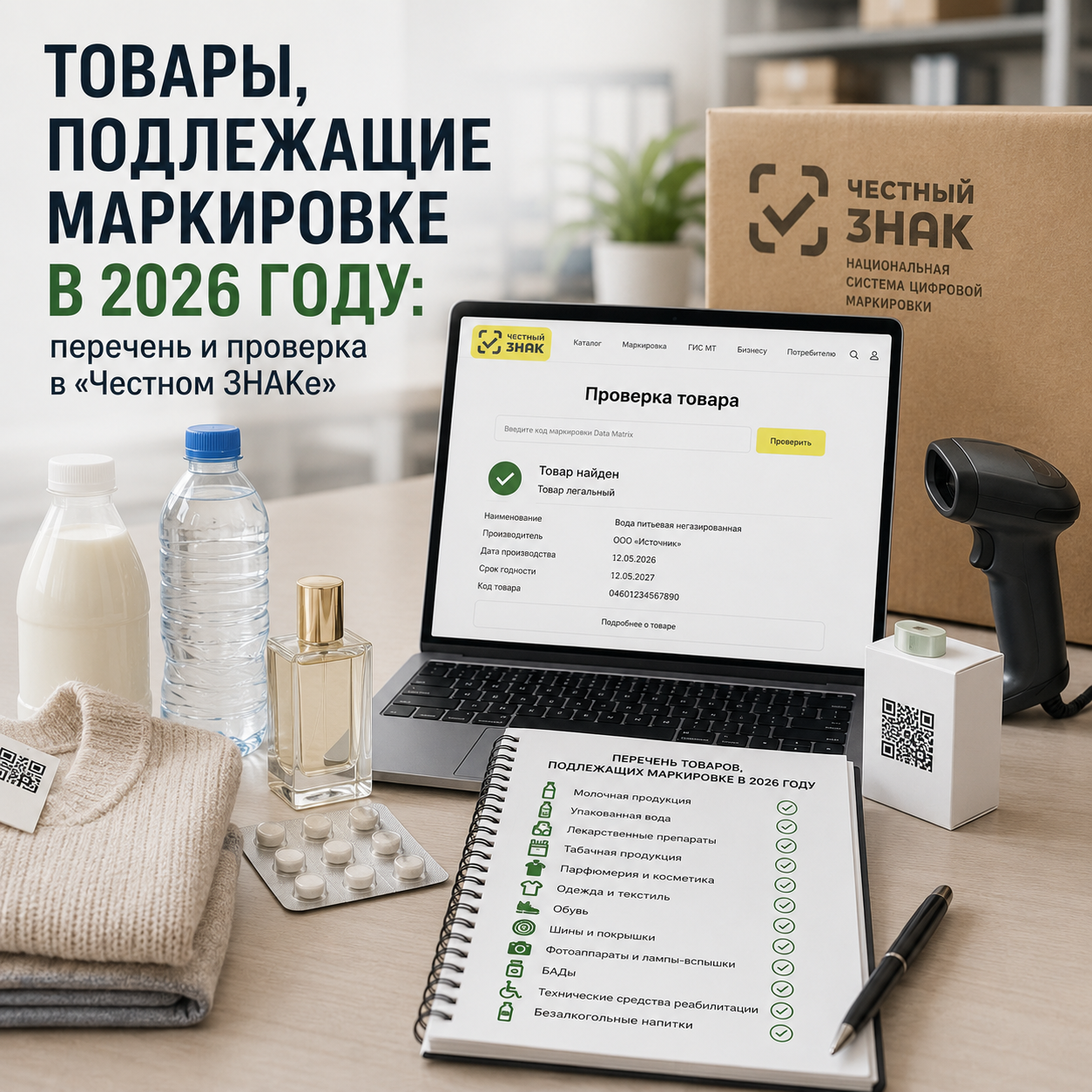 Товары, подлежащие маркировке в 2026 году: перечень и проверка в «Честном ЗНАКе»