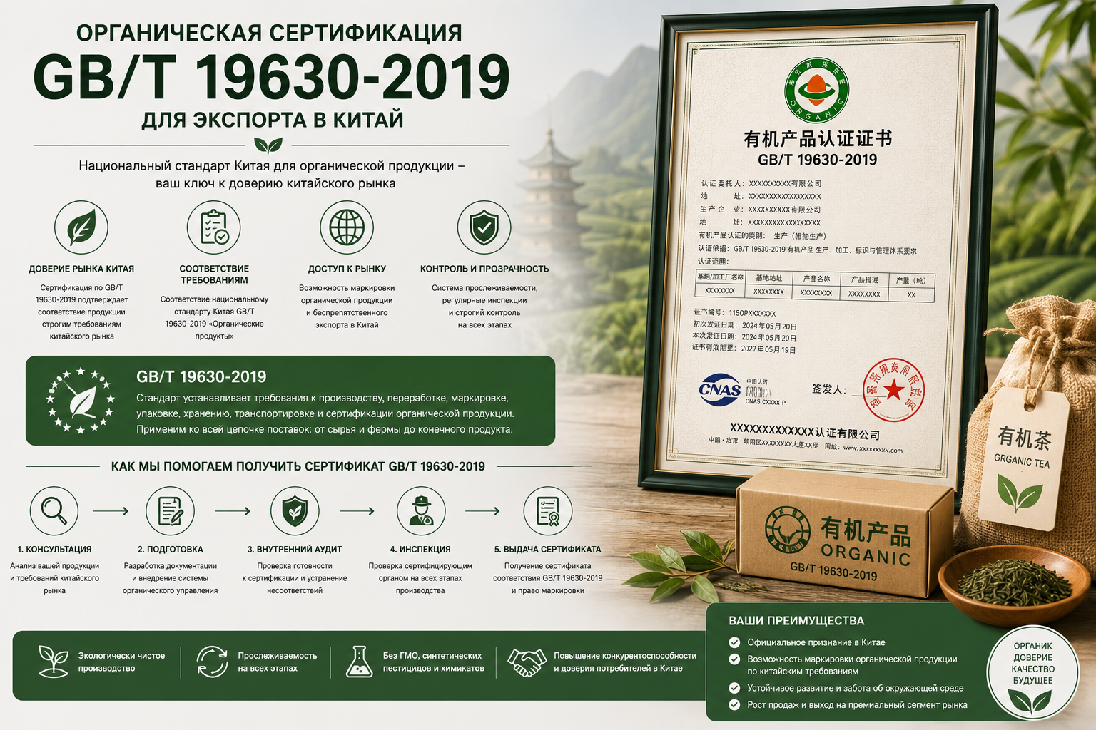 Органическая сертификация GB/T 19630-2019 для экспорта в Китай