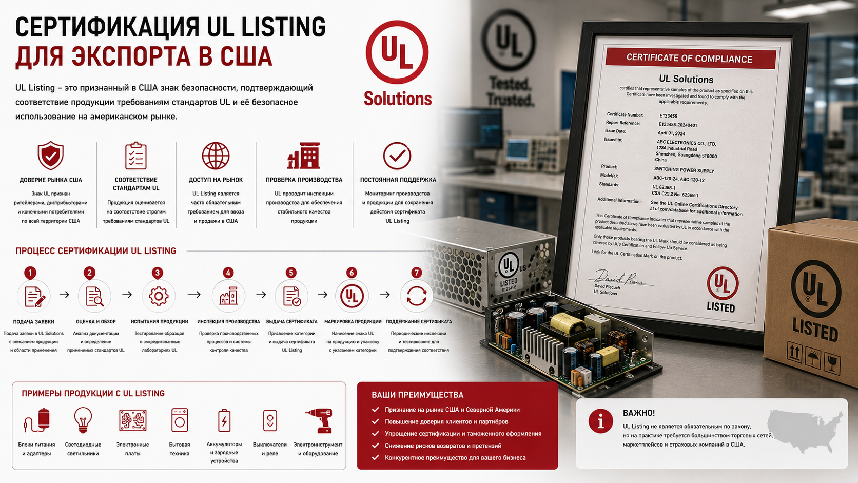 Сертификация UL Listing для экспорта в США