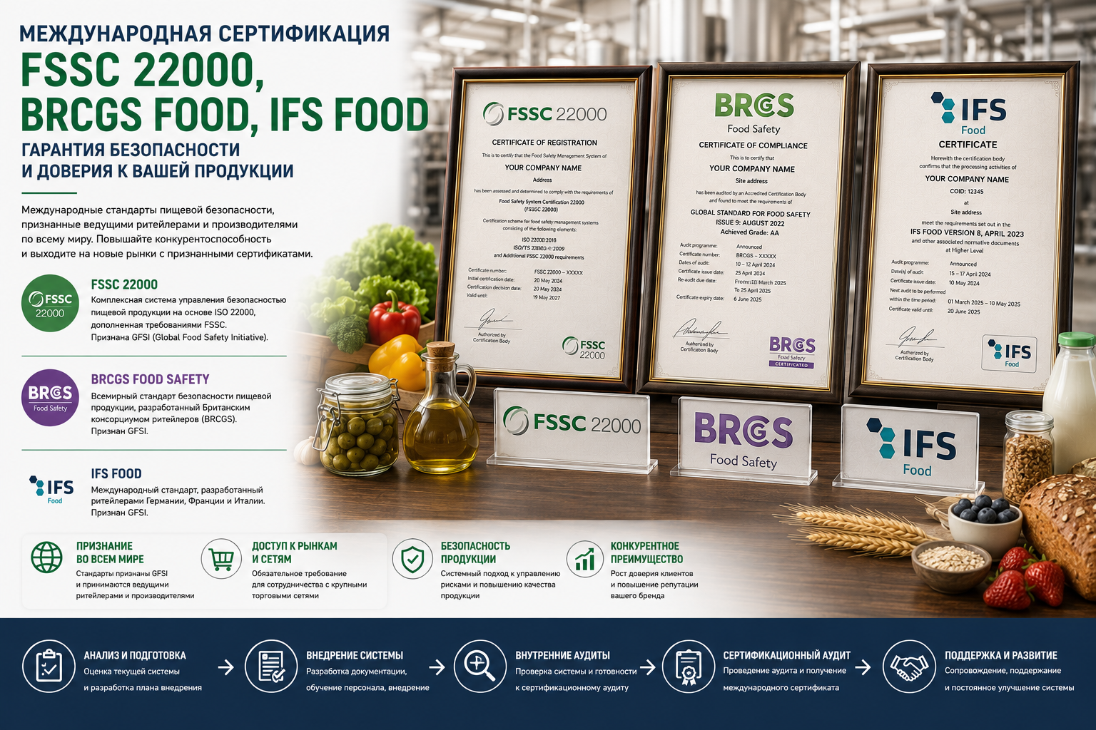 Сертификация FSSC 22000, BRCGS Food, IFS Food