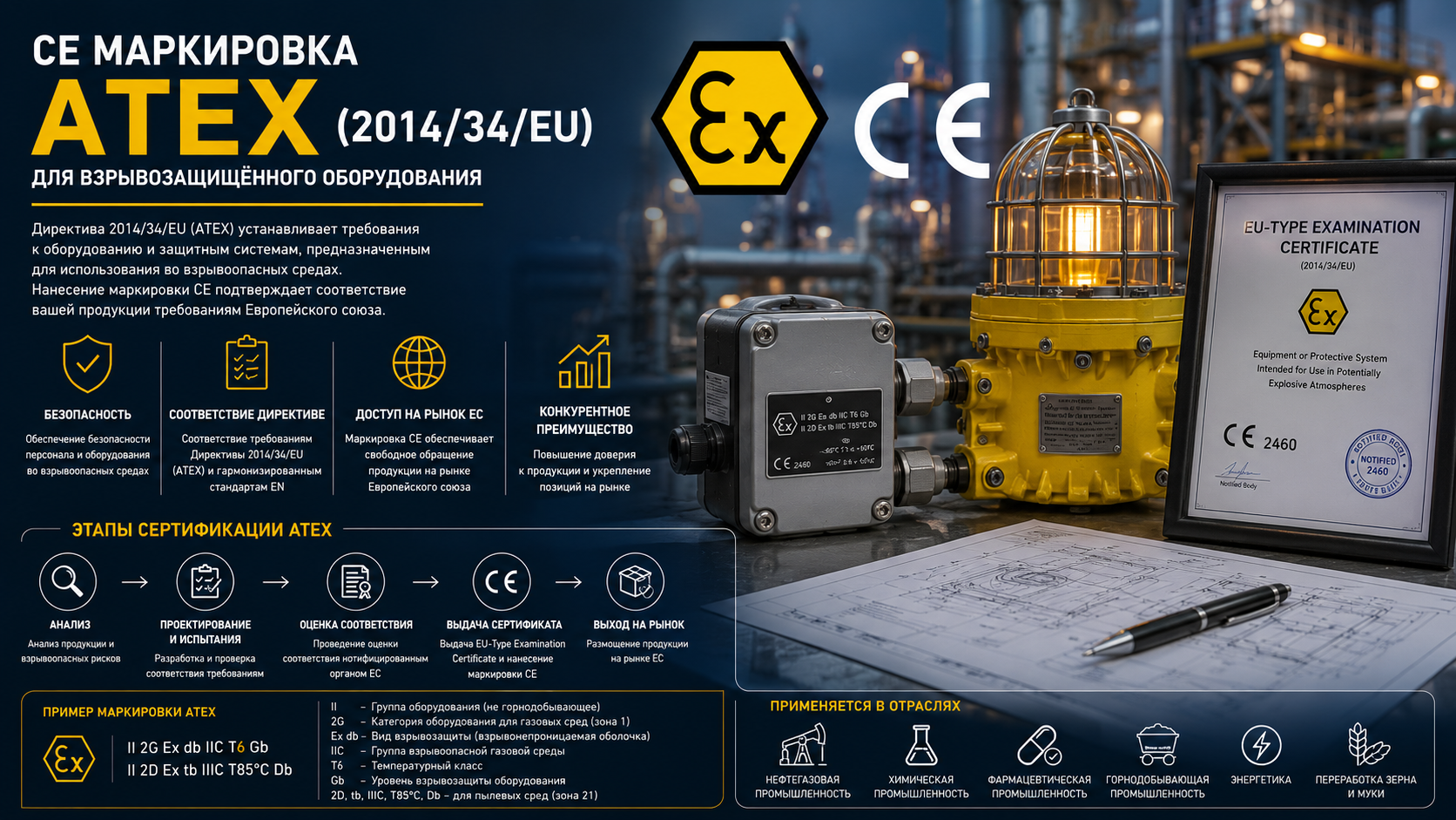 CE маркировка ATEX (2014/34/EU) для взрывозащищённого оборудования