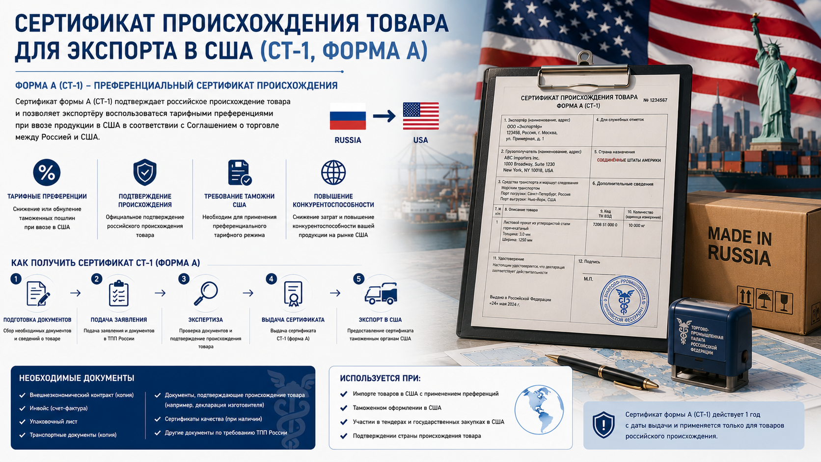 Сертификат происхождения товара для экспорта в США (СТ-1, форма А)