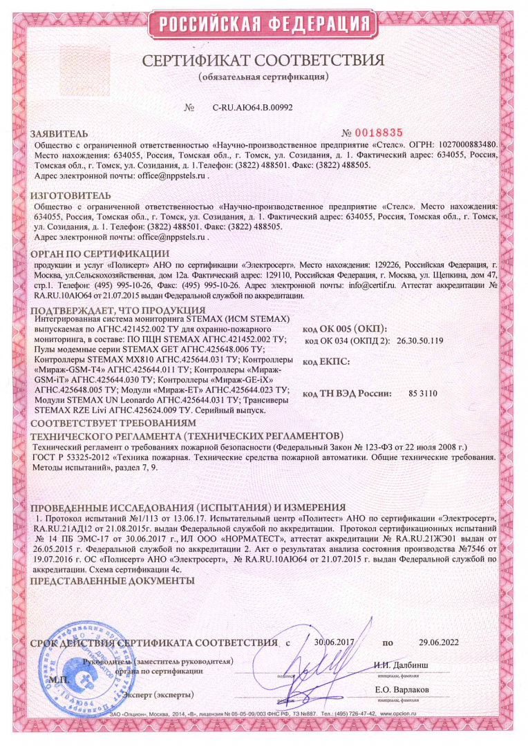 Сертификат пожарной безопасности