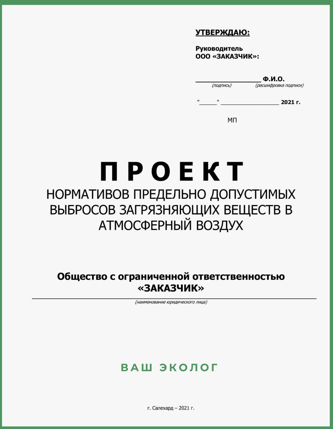 Образец документа — Разработка НДВ