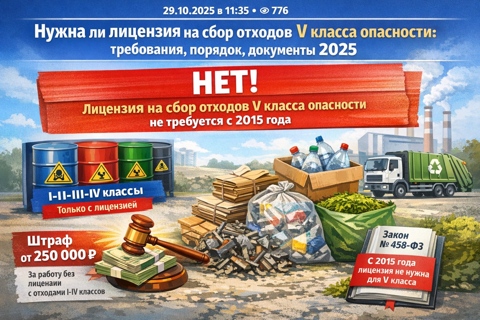 Нужна ли лицензия на сбор отходов V класса опасности: требования, порядок, документы 2026