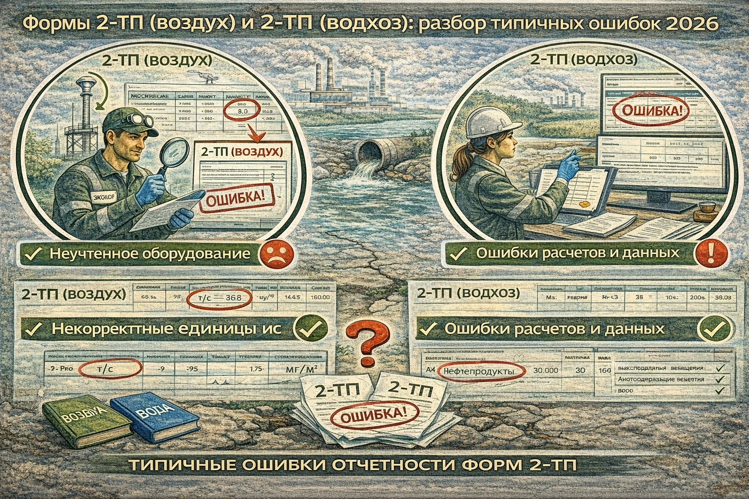 Формы 2-ТП (воздух) и 2-ТП (водхоз): разбор типичных ошибок 2026