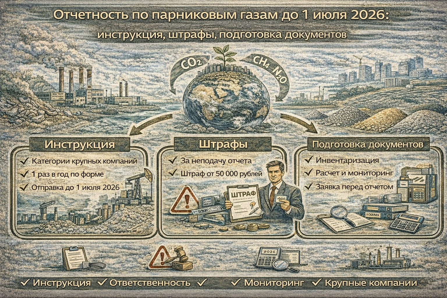 Отчетность по парниковым газам до 1 июля 2026: инструкция, штрафы, подготовка документов