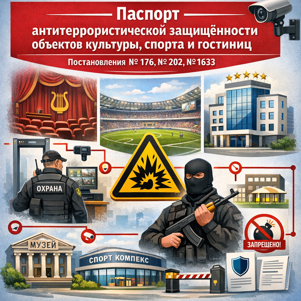 Паспорт антитеррористической защищённости объектов культуры, спорта и гостиниц — постановления № 176, № 202, № 1633