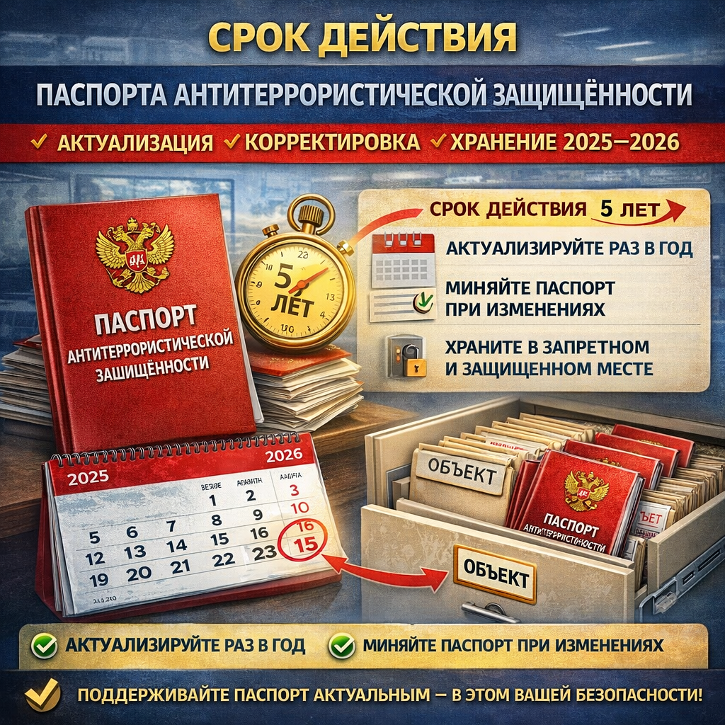 Срок действия паспорта антитеррористической защищённости: актуализация, корректировка, хранение 2025–2026