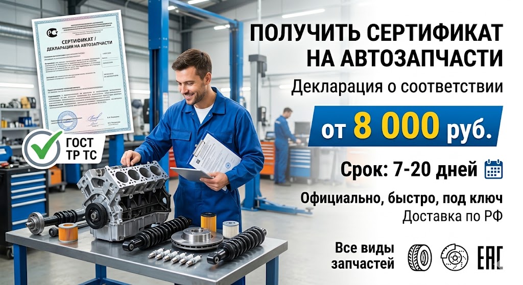 Сертификат на автозапчасти от 8 000 руб., срок 7-20 дней | Реестр Гарант
