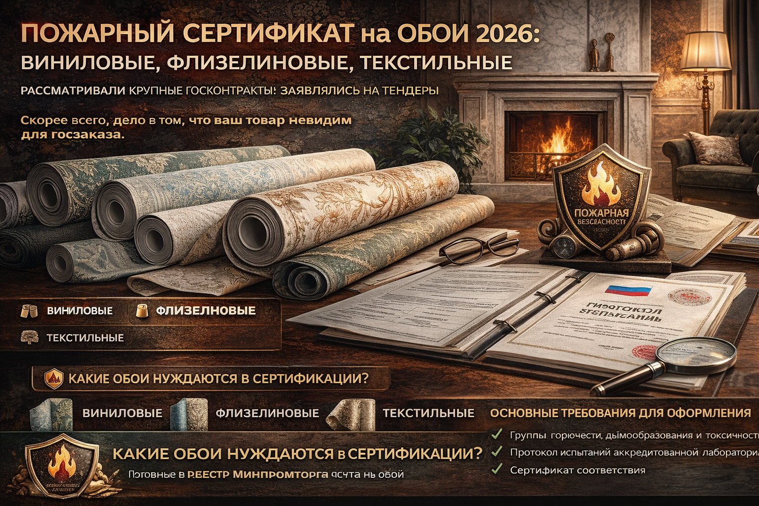 Пожарный Сертификат на Обои 2026: Виниловые, Флизелиновые, Текстильные