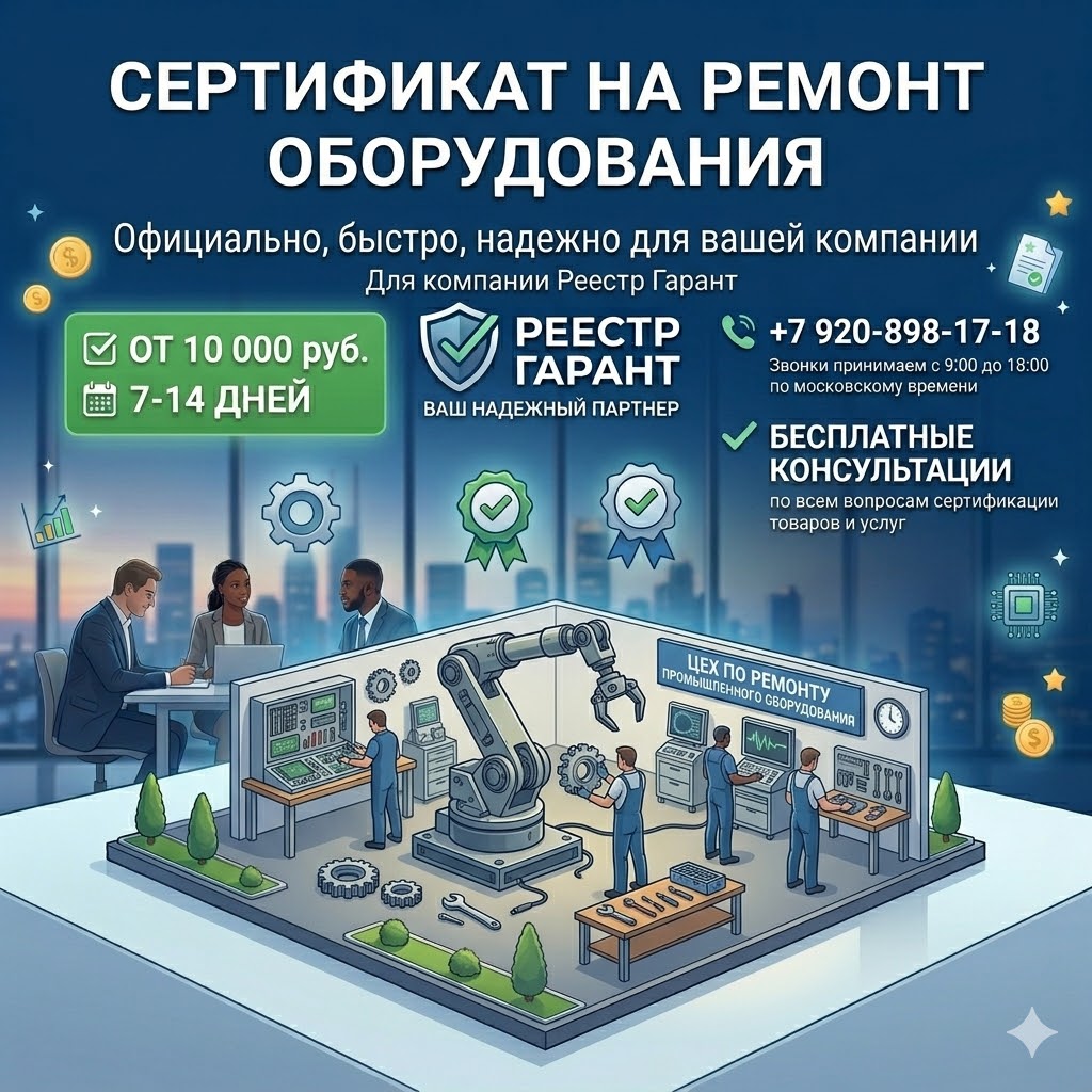 Сертификат на ремонт оборудования от 10 000 руб., срок 7-14 дней | Реестр Гарант