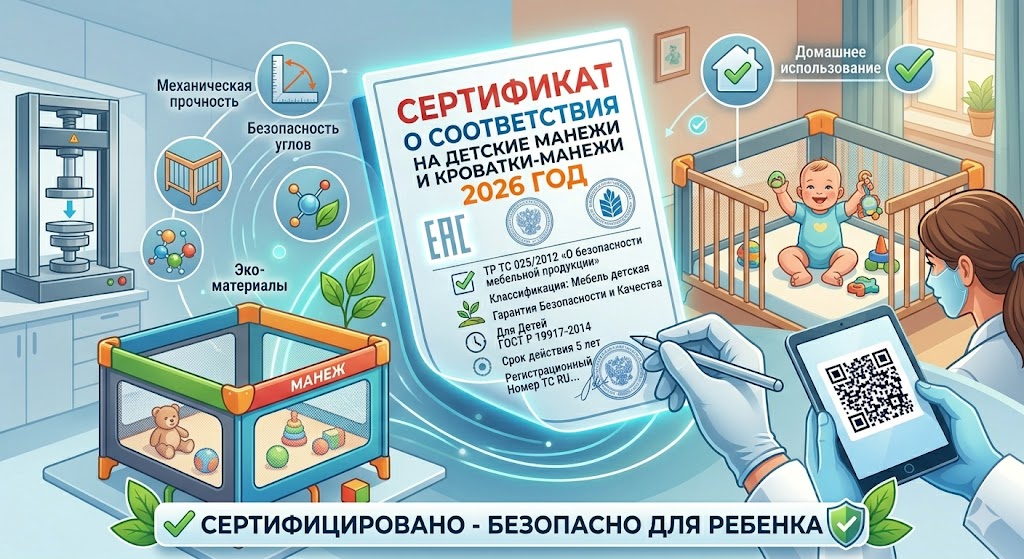 Сертификат на Детский Манеж 2026: ТР ТС 025 (Мебель), Кроватки-манежи