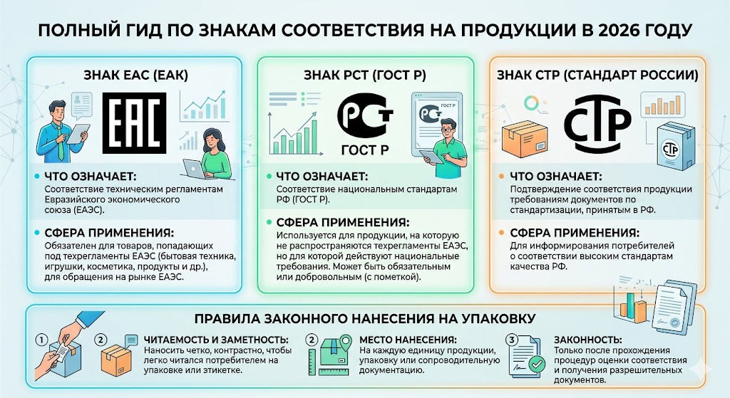 Знаки соответствия EAC, РСТ и СТР: значение и правила маркировки в России