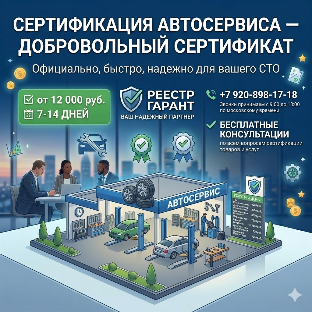 Сертификация автосервиса от 12 000 руб., срок 7-14 дней | Реестр Гарант