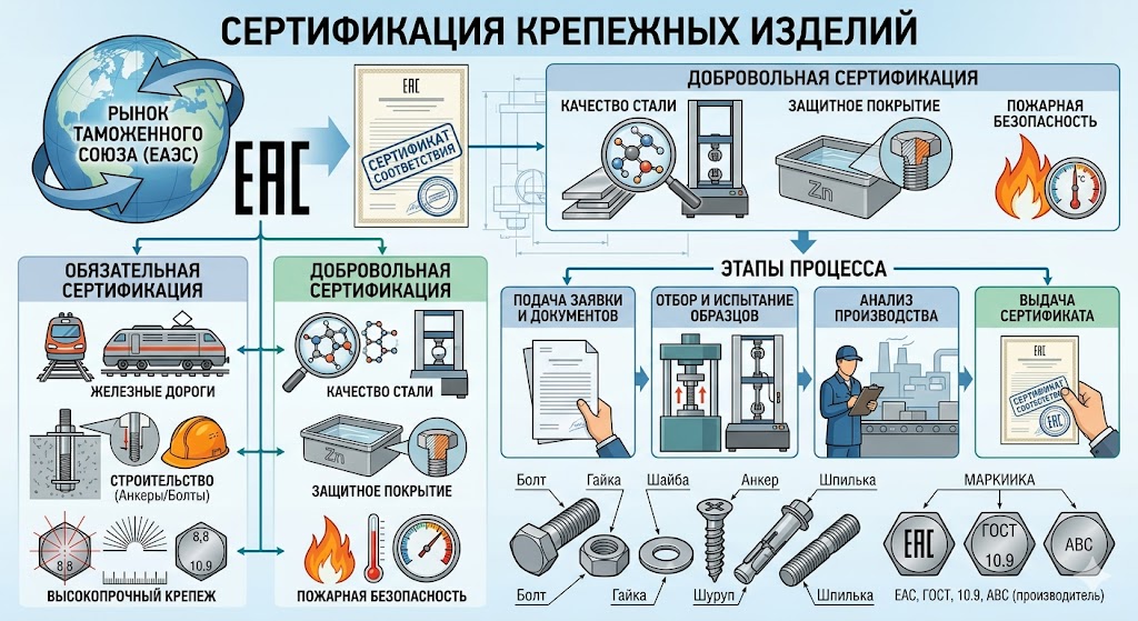 Сертификация крепежных изделий (метизов, анкеров, болтов): ТР ТС, ГОСТы и цены