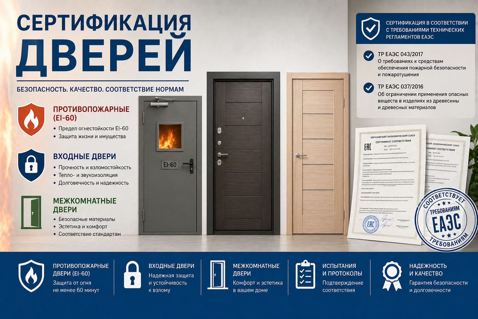 Сертификация дверей: Противопожарные (EI-60), входные, межкомнатные. ГОСТ Р