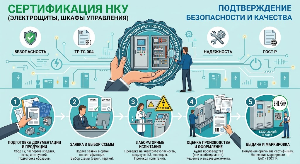 Сертификация НКУ (Электрощиты, Шкафы Управления): ТР ТС 004, ГОСТ Р
