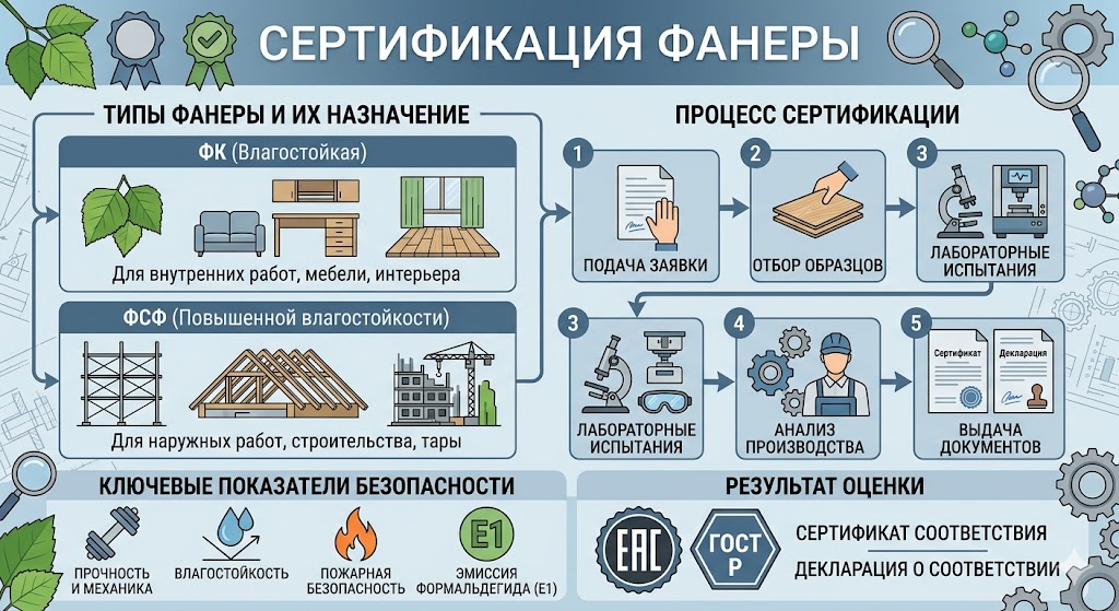 Сертификация фанеры (ФК, ФСФ): Декларация, СГР, классы формальдегида Е1