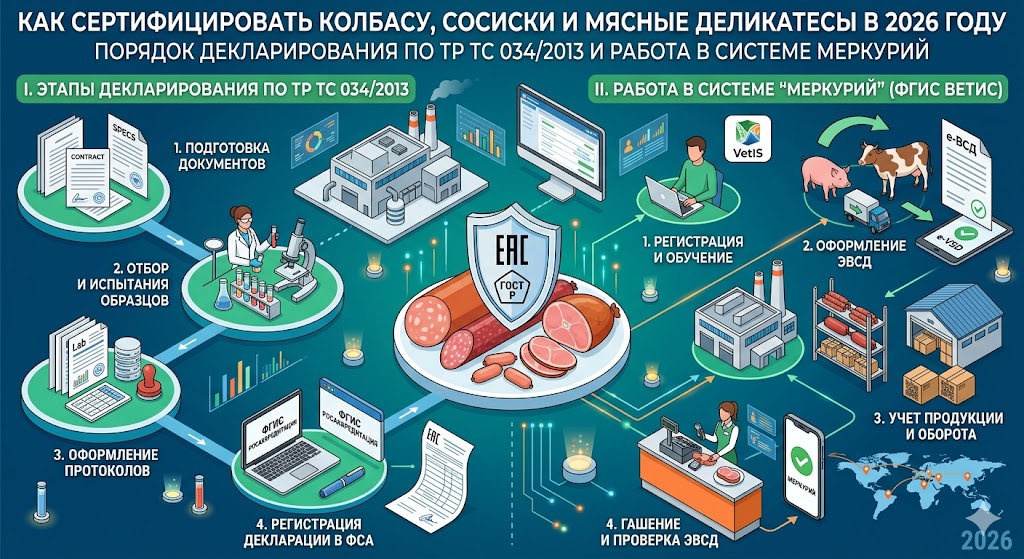 Декларация на колбасу по ТР ТС 034/2013: мясная продукция, Меркурий и документы