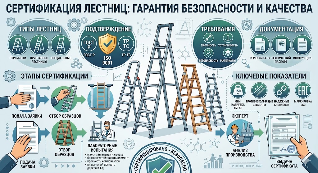 Сертификация лестниц (стремянок, пожарных, деревянных): ГОСТы и Техрегламенты