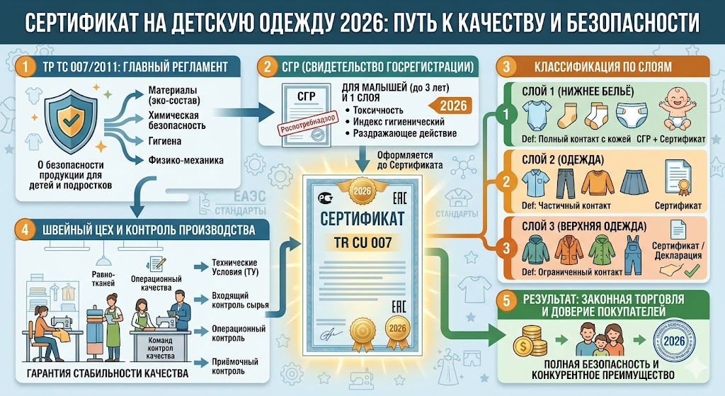 Сертификат на Детскую Одежду 2026: Слои, ТР ТС 007, СГР, Швейный цех