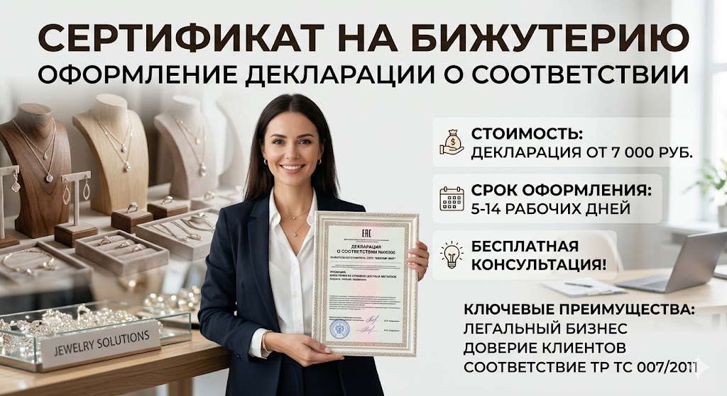 Сертификат на бижутерию от 7 000 руб., срок 5-14 дней | Реестр Гарант