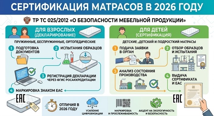 Сертификат на Матрас 2026: ТР ТС 025, Декларация, Детские матрасы