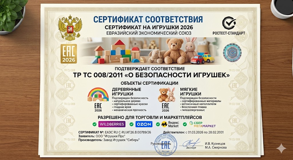 Сертификат на Игрушки 2026: ТР ТС 008, Деревянные, Мягкие, Маркетплейсы