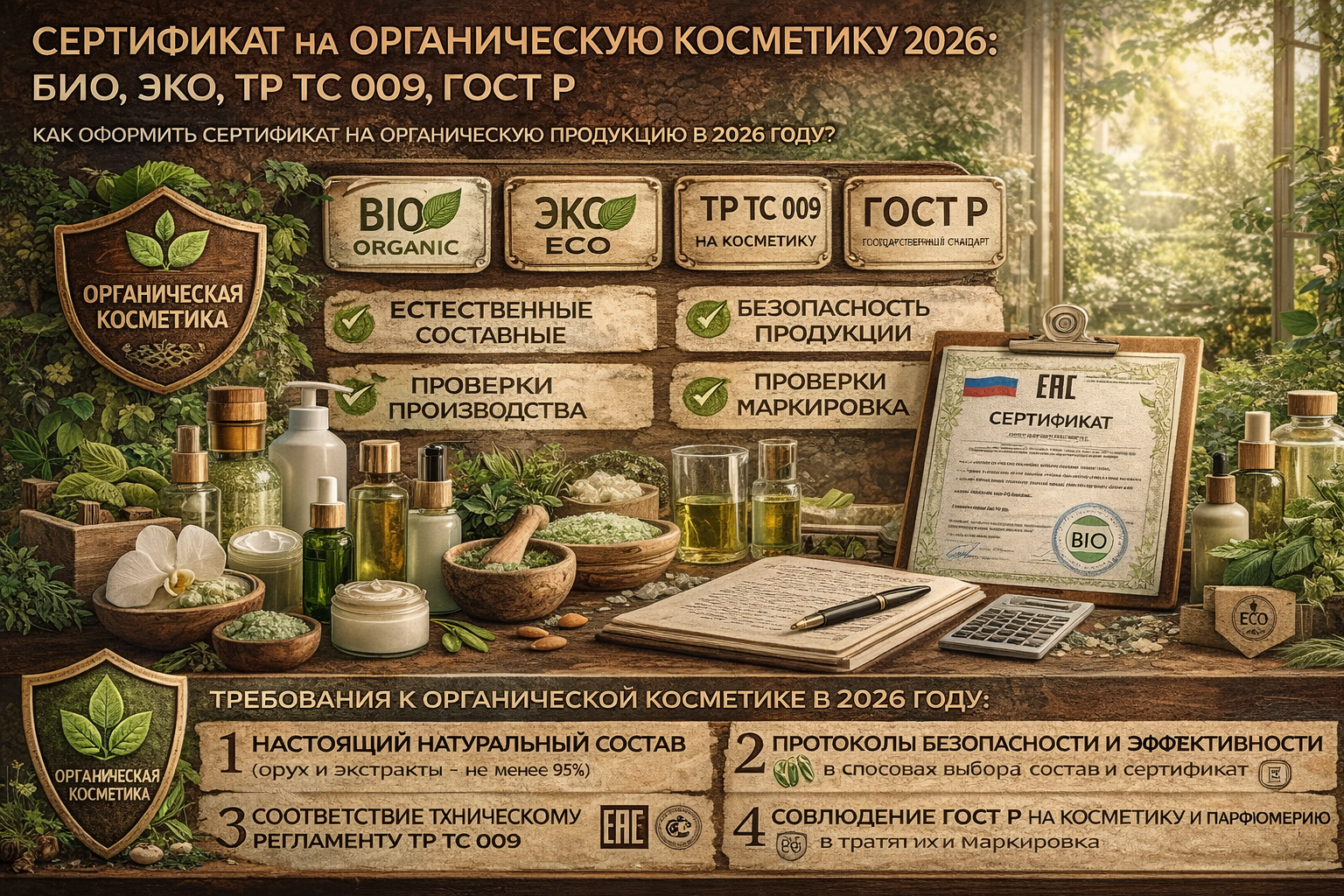 Сертификат на Органическую Косметику 2026: БИО, ЭКО, ТР ТС 009, ГОСТ Р