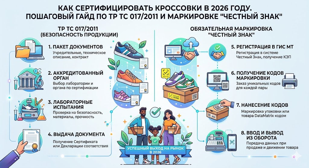 Сертификат на Кроссовки 2026: ТР ТС 017, Честный Знак, Обувь