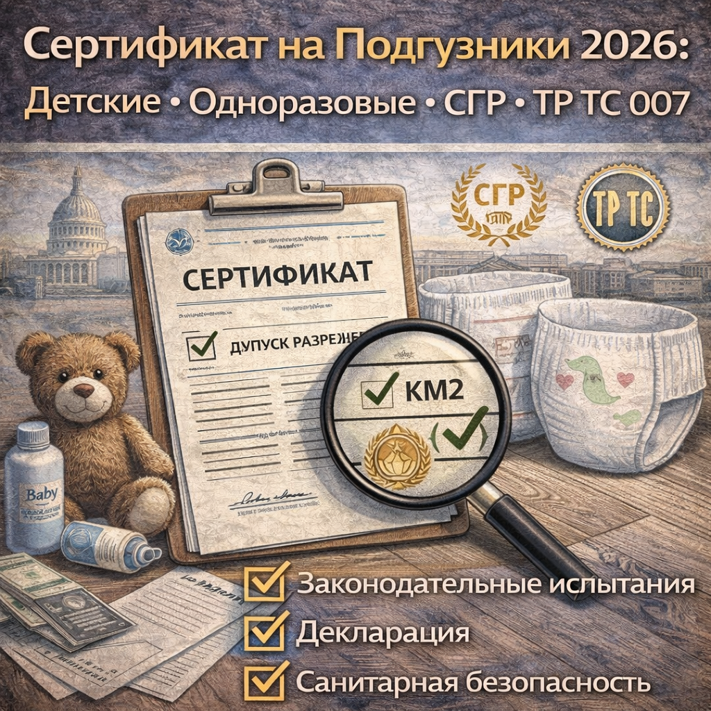 Сертификат на Подгузники 2026: Детские, Одноразовые, СГР, ТР ТС 007
