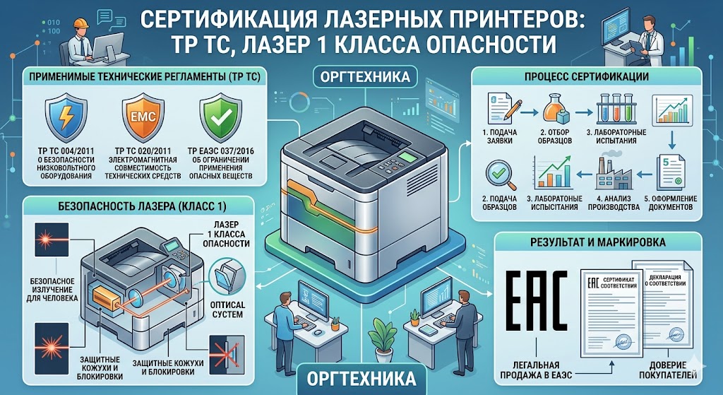 Сертификация лазерных принтеров (Оргтехника): ТР ТС, Лазер 1 класса опасности
