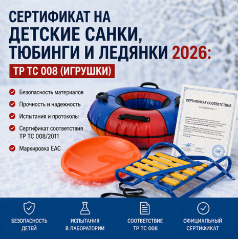 Сертификат на Детские Санки, Тюбинги и Ледянки 2026: ТР ТС 008 (Игрушки)